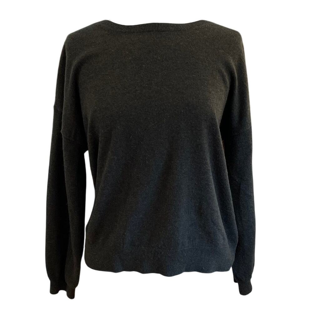 Banana Republic Merino Wool Cashmere Blend Dark Green V-Back Sweater Academia L